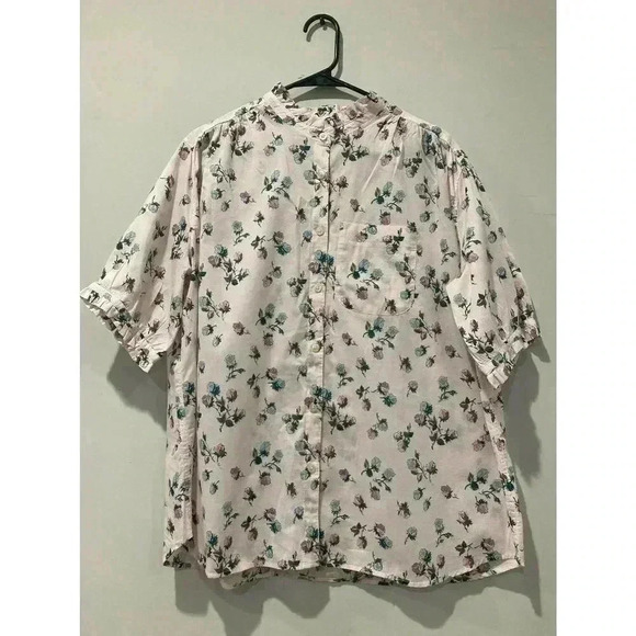 Lee short sleeve floral pink top with ruffled neck size Large - Picture 3 of 11
